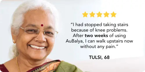 An older woman with a testimonial of AuBalya