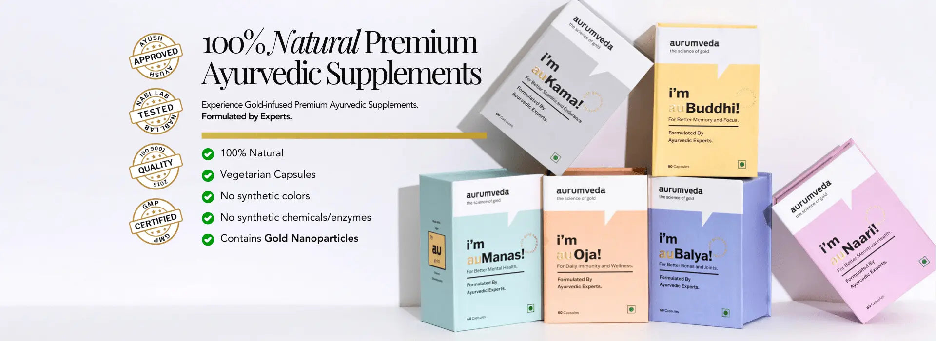 All Aurumveda products against a white background